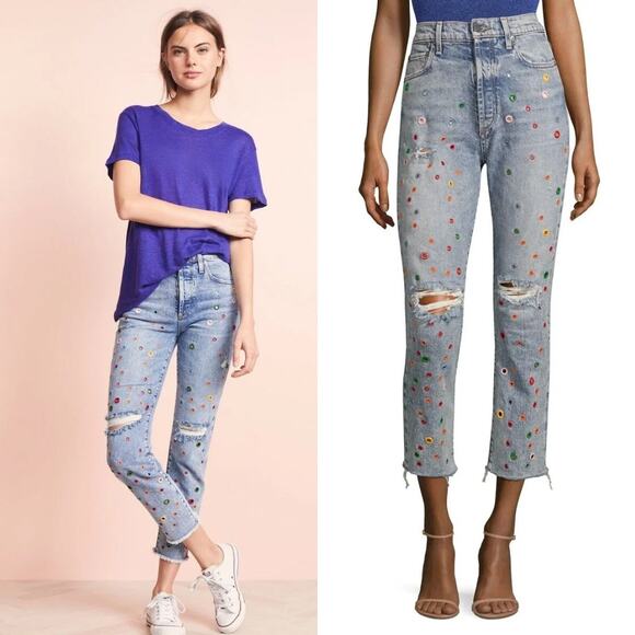 AO.LA  Alice + Olivia Whimsical Grommet Jean Sz 28 Indie High Rise MSRP $495.00 - Picture 11 of 11